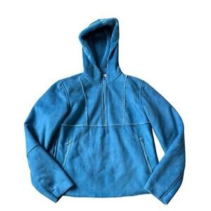 Tsunami Blue faux suede faux fur 1/2 zip pull over, sweater/jacket/coat size sm